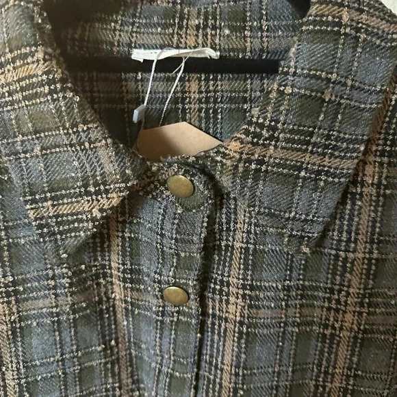 Kori Plus Fringe Button Up Western Cropped Plaid Flannel Jacket Women's XLarge - Picture 7 of 9